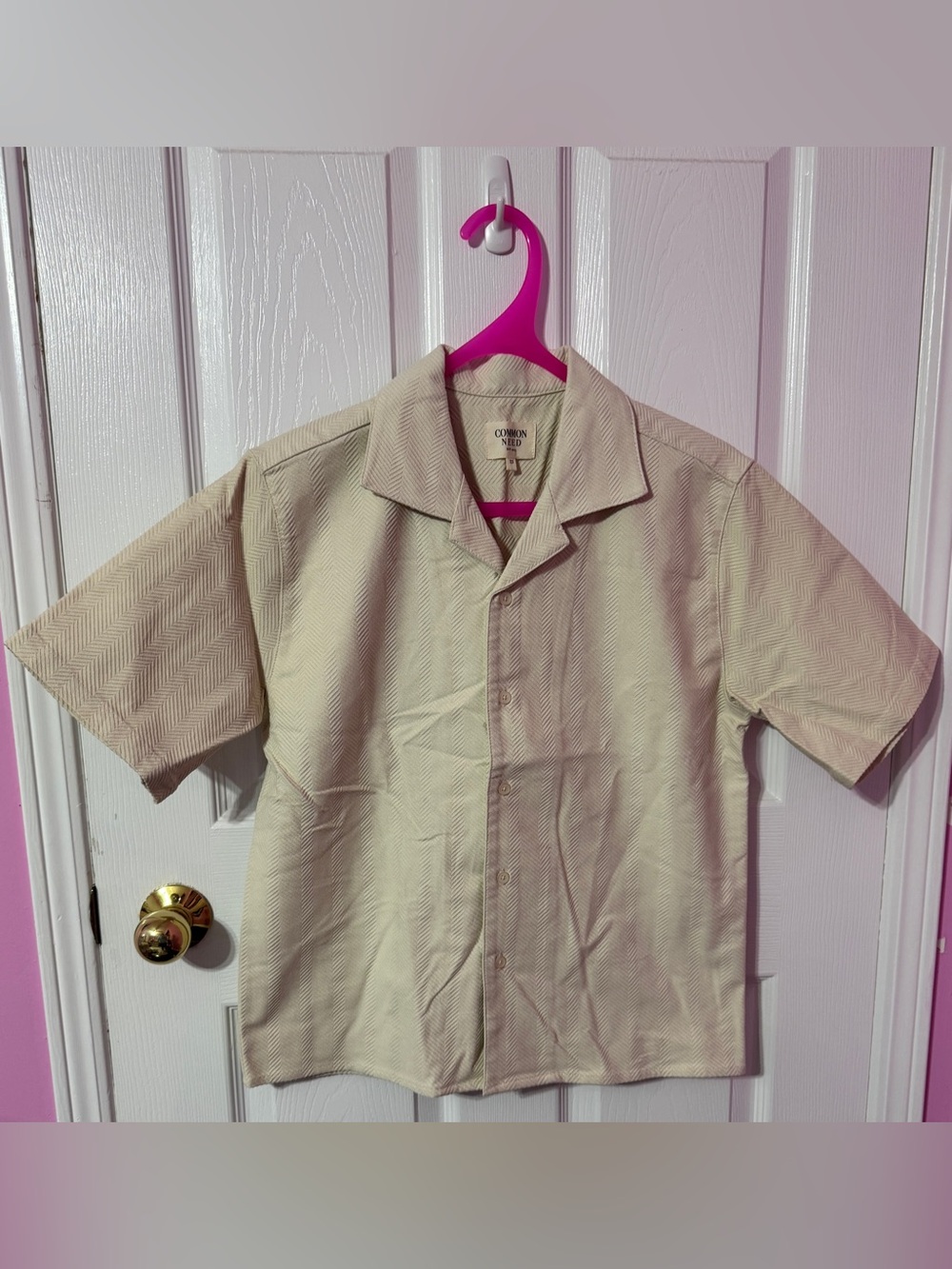 Men's Short-Sleeve Camp Shirt in Beige